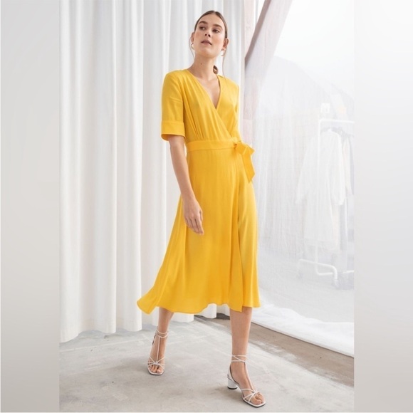 Paris Atelier & Other Stories Yellow Wrap Dress Size 8 - Picture 1 of 9